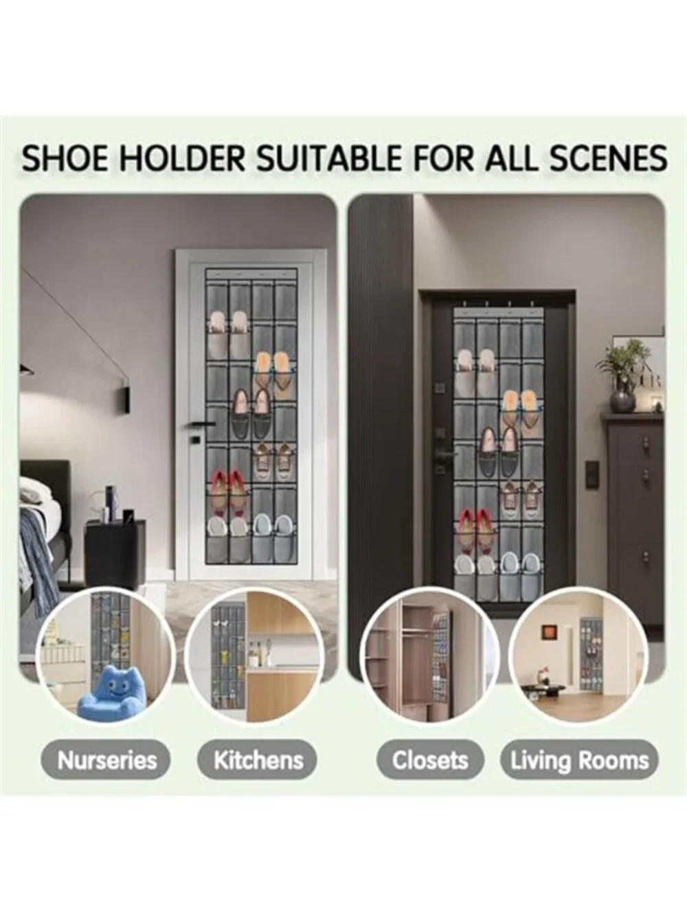 Over The Door Shoe Organizer 28 Pocket Hanging Shoe Rack Closet Storage Gray